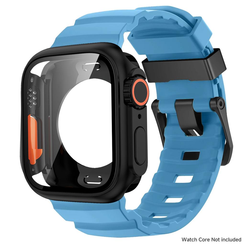 Silicone Strap+PC Case for Apple Watch 44 45 46mm Sport Bracelet Band Screen Protector Cover for Iwatch 10 9 8 7 Change To Ultra