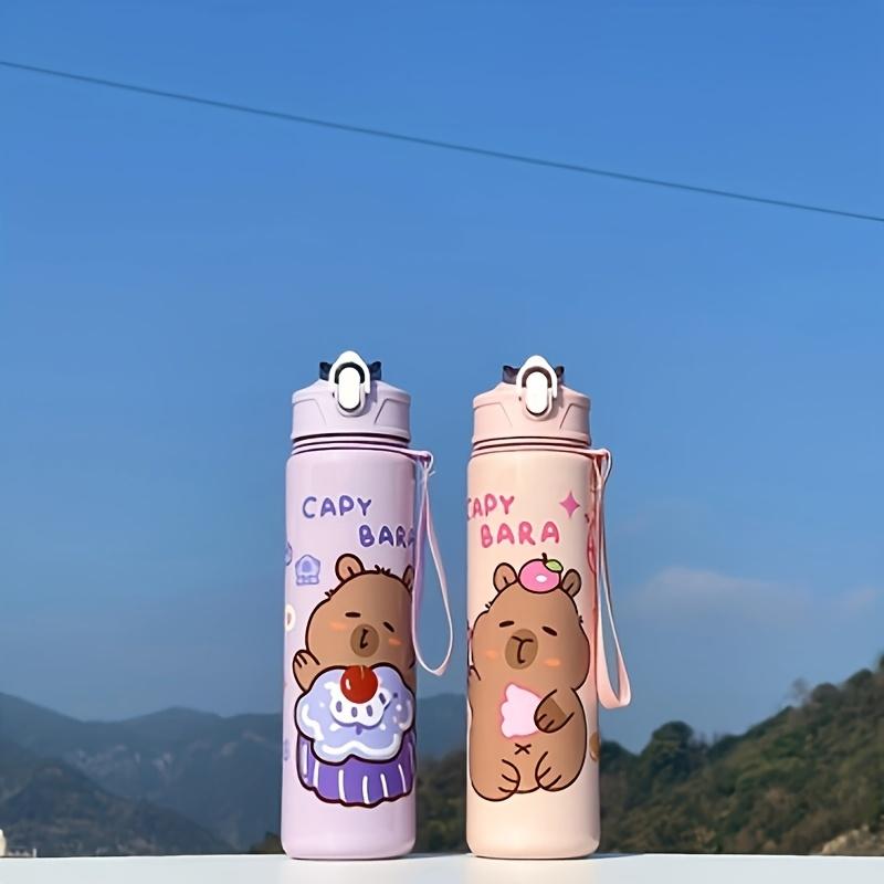 Capybara Cartoon Straw Cup, Cute Insulated Water Bottle with Zipper, Large Capacity, Lightweight & Portable for School, Outdoors
