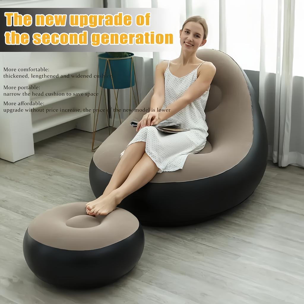 Simple Inflatable Leisure Bean Bag Sofa Lazy Sofa Set Outdoor Foldable Travel Fluffy Seat Tatami Footstool Bedroom Chair