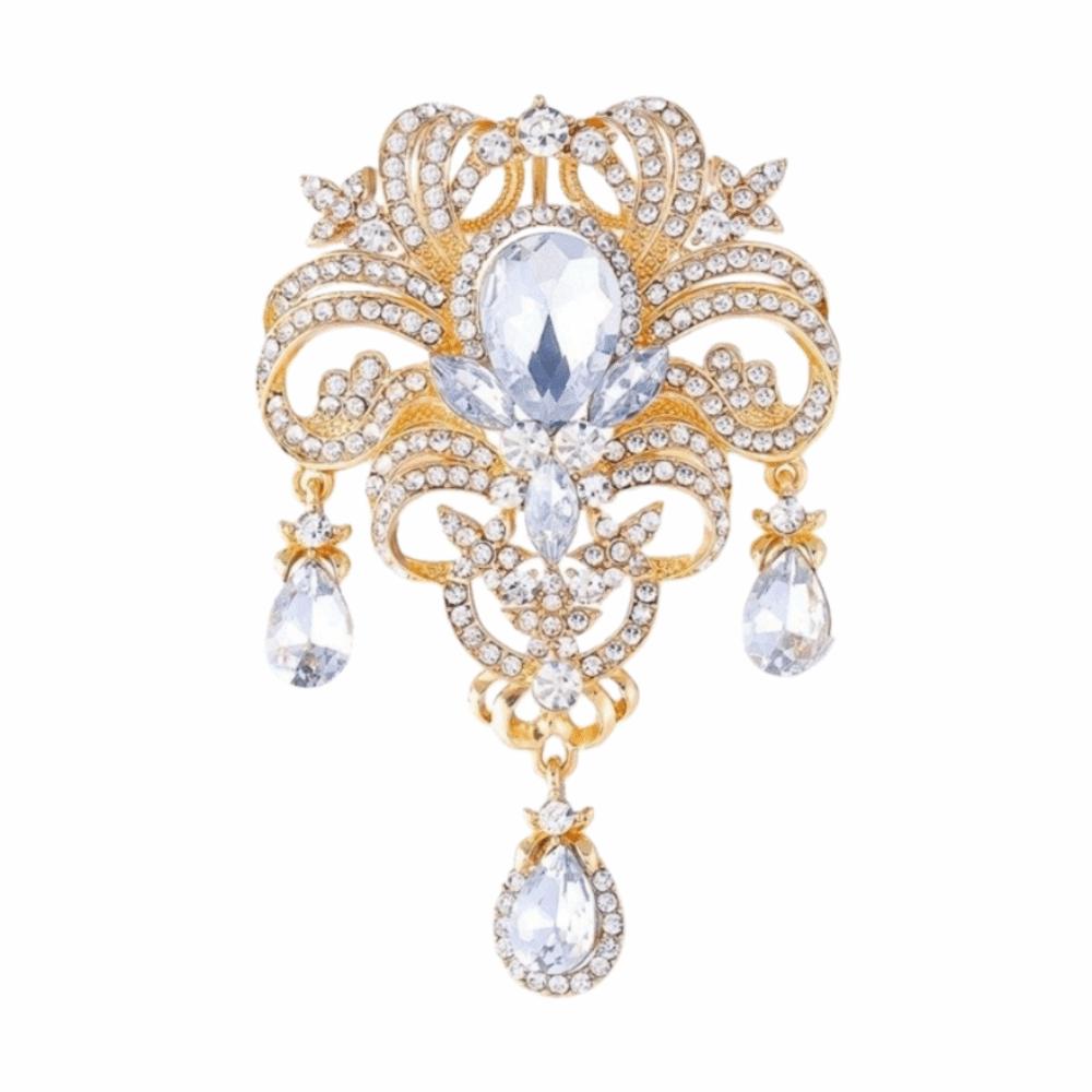 Elegant Shining Crystal Brooch Alloy Retro Style Rhinestone Lapel Pin Gold Silver Decorative Pearl Brooch Women's Fashion