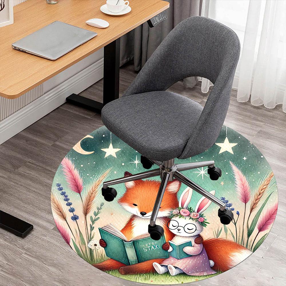 

1pc fox rabbit Round Chair mat Area Rug - Non-Slip, Floor Mat for Office, Bedroom, and Indoor Decor -1002059 80cm by 80cm