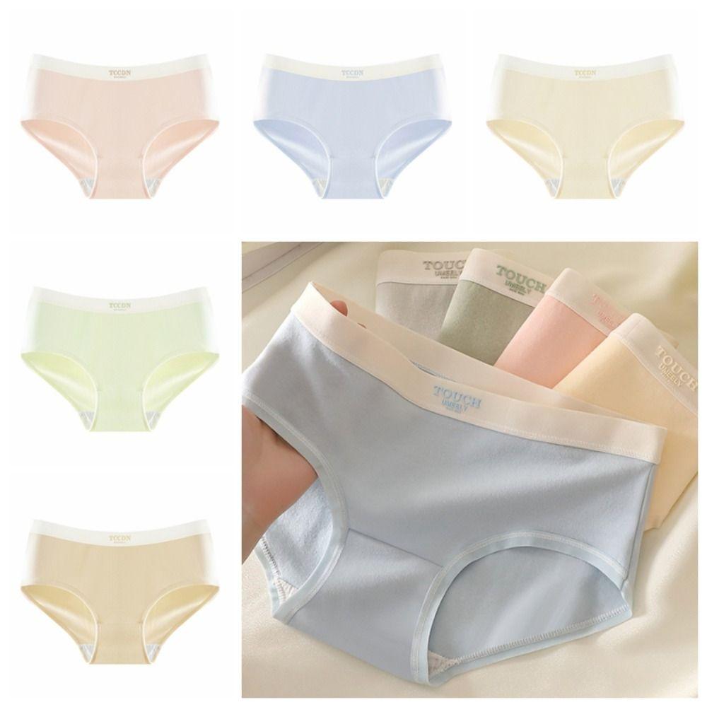 5PCS Cotton Crotch Simple Solid Briefs Thin Women's Underpants Sweet Mid Waist Panties  Gifts