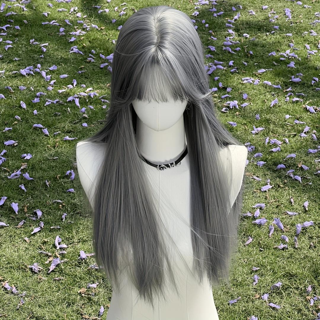 Новый серебристо-серый длинный прямой парик из синтетического волокна, аккуратная челка, матовый парик с длинными прямыми волосами, женский универсальный парик