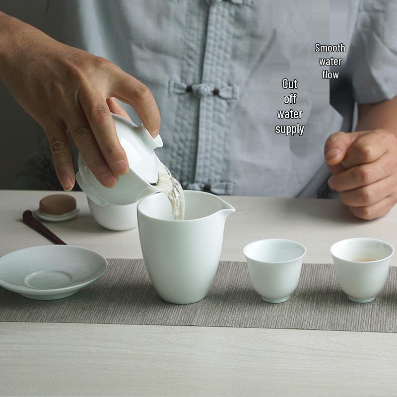 Jingdezhen Ceramic Gaiwan: White Porcelain Large Three Talents Tea Cup