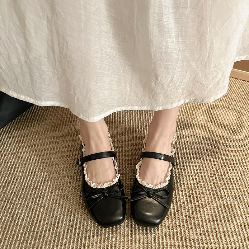 French Lace Bow Mary Jane Shoes Women's 2025 Summer New Silver Single Shoes Inner Height Increase Evening Small Leather Shoes