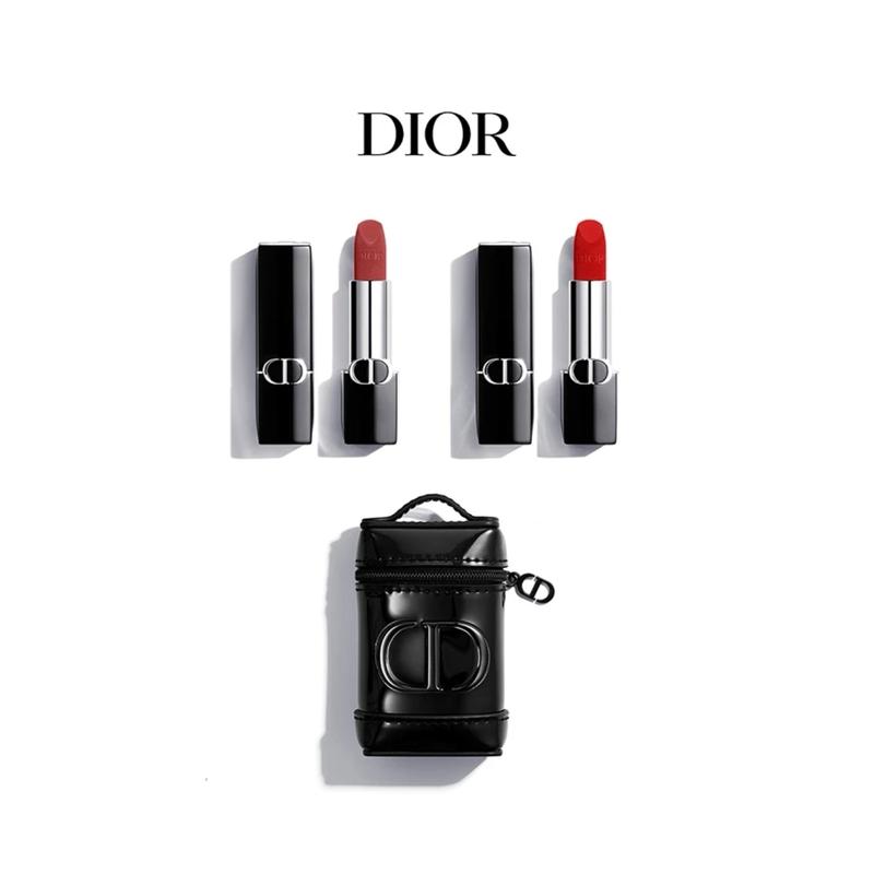 Dior Lipstick Intense Blue and Gold Double Pack + Black High-end Cosmetic Bag, Makeup Set, Velvet, Smooth and Long-lasting, High-end Feel, Mother's