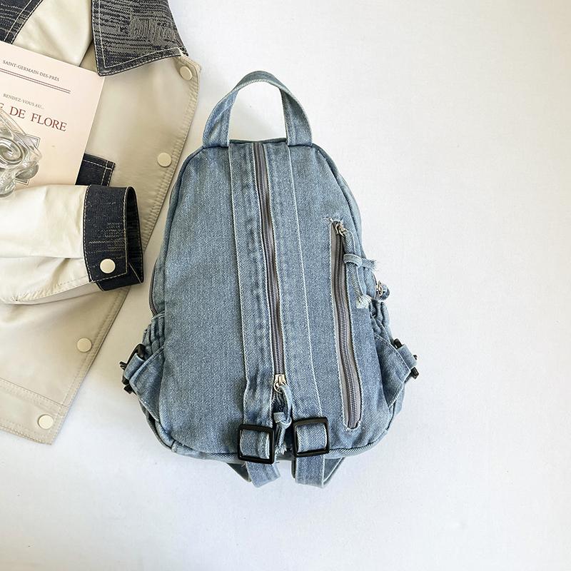 Bolso de Pecho de Mezclilla Gran Capacidad Bolso Cruzado para Mujer Viajero Múltiples Compartimentos Mochila de Estrella de Cinco Puntas
