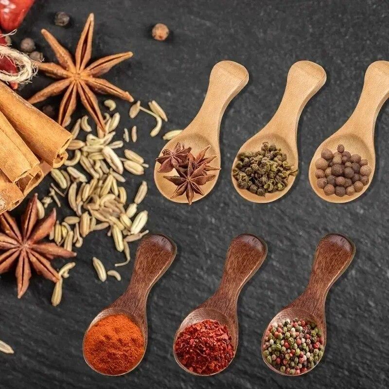 1-10pcs Mini Wooden Spoons Kitchen Spice Condiment Spoon Coffee Sugar Teaspoons Kids Short Handle Wood Scoops Home Tableware