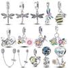 Dragonfly Charm Copper Original Bee Safety Chain Sparkle Zircon Clip Charms Fit Bracelet Diy Jewelry For Women Wedding Gift