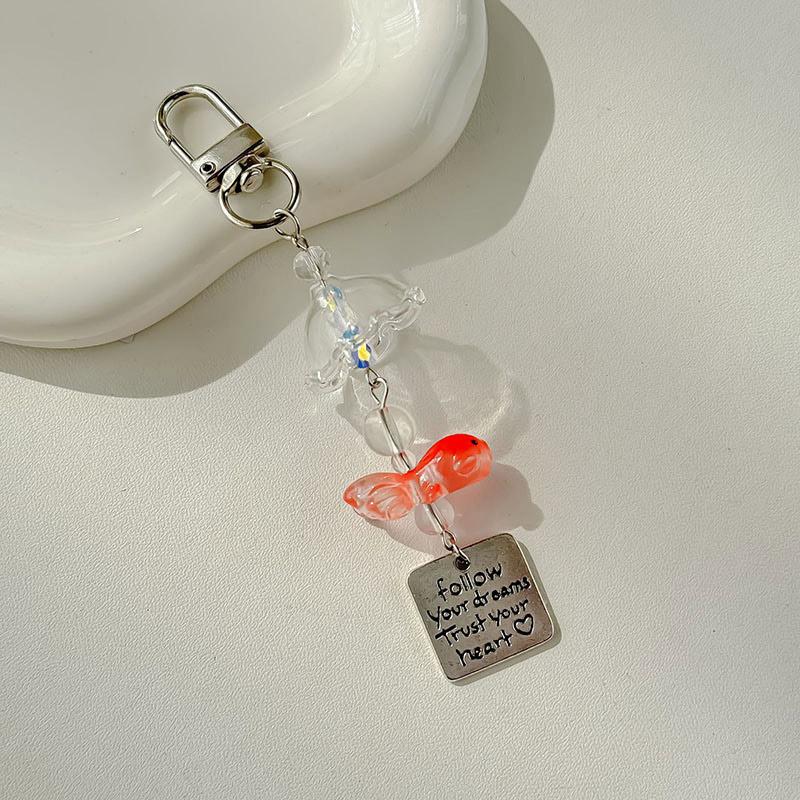 Transparent Keychain Cute Goldfish Wind Chime Pendant Keyring Mobile Phone Lanyard Bag Decorative Chain Kawaii Home Decorations