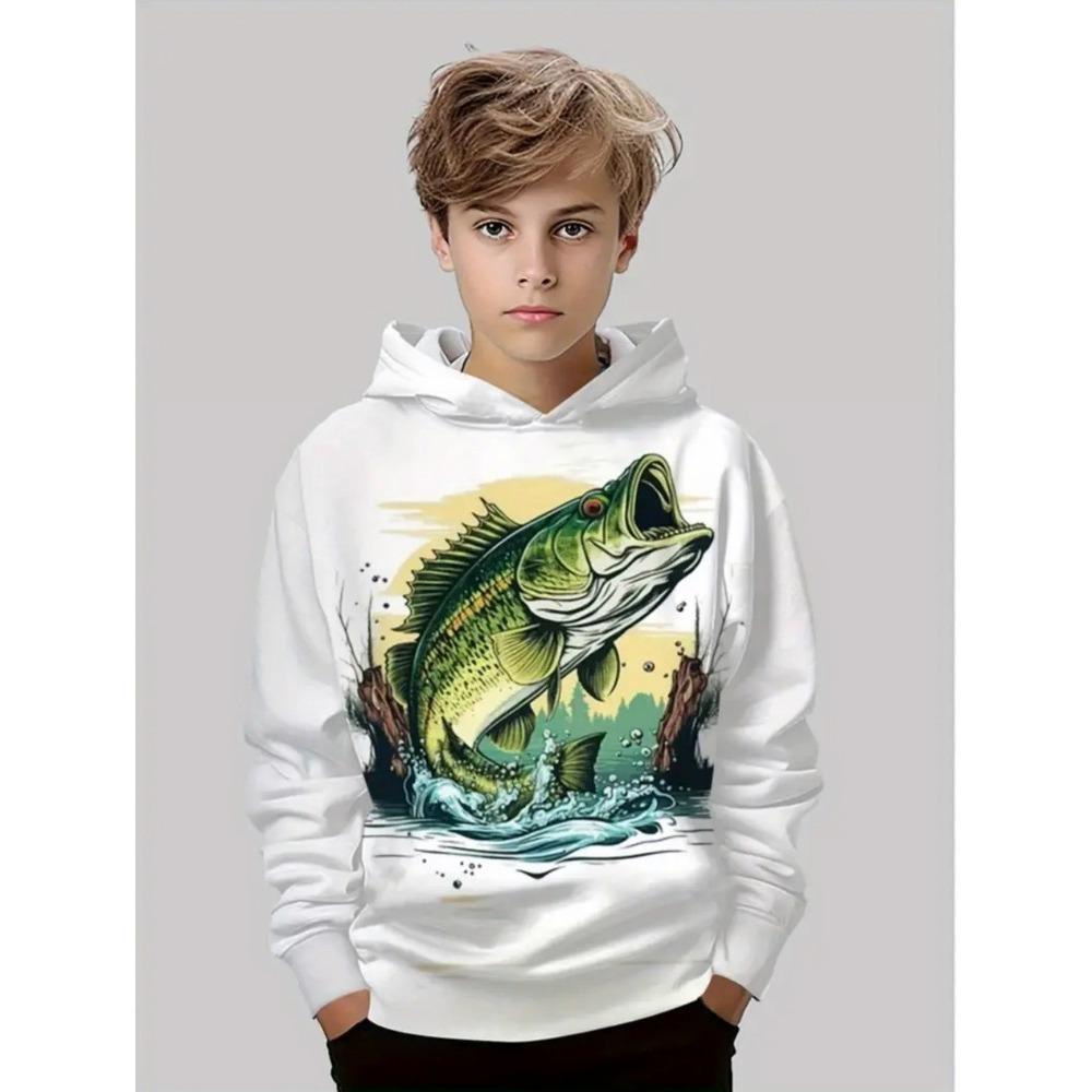Boy Clothes Fishing Print Children's Hoodies Loose Casual Child Sweatshirt Fashion Tops Outdoor Comfortable Children's Clothing