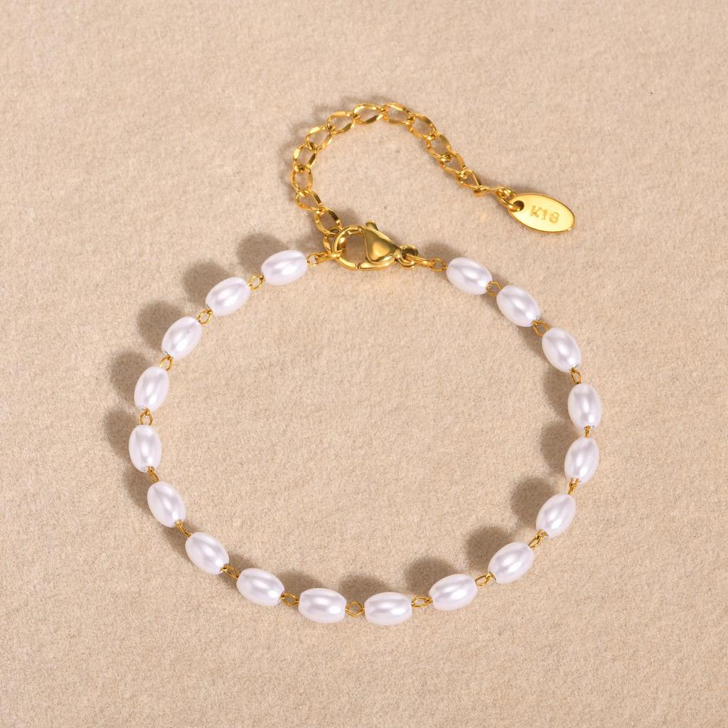 Personalized Imitation Pearl Fake Pearl Stainless Steel Fashion Gold Bracelet Necklace Women