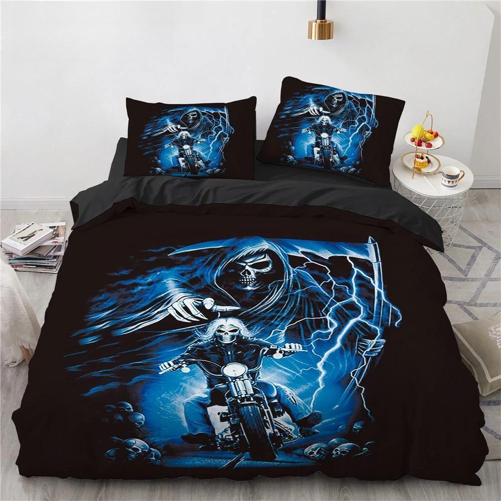 Black Hat Skull Bettwäsche-Set Queen-Size Halloween Bettbezug-Sets Moderner Stil Schlafzimmer-Bettwäsche-Set Bettdeckenbezug Kissenbezüge