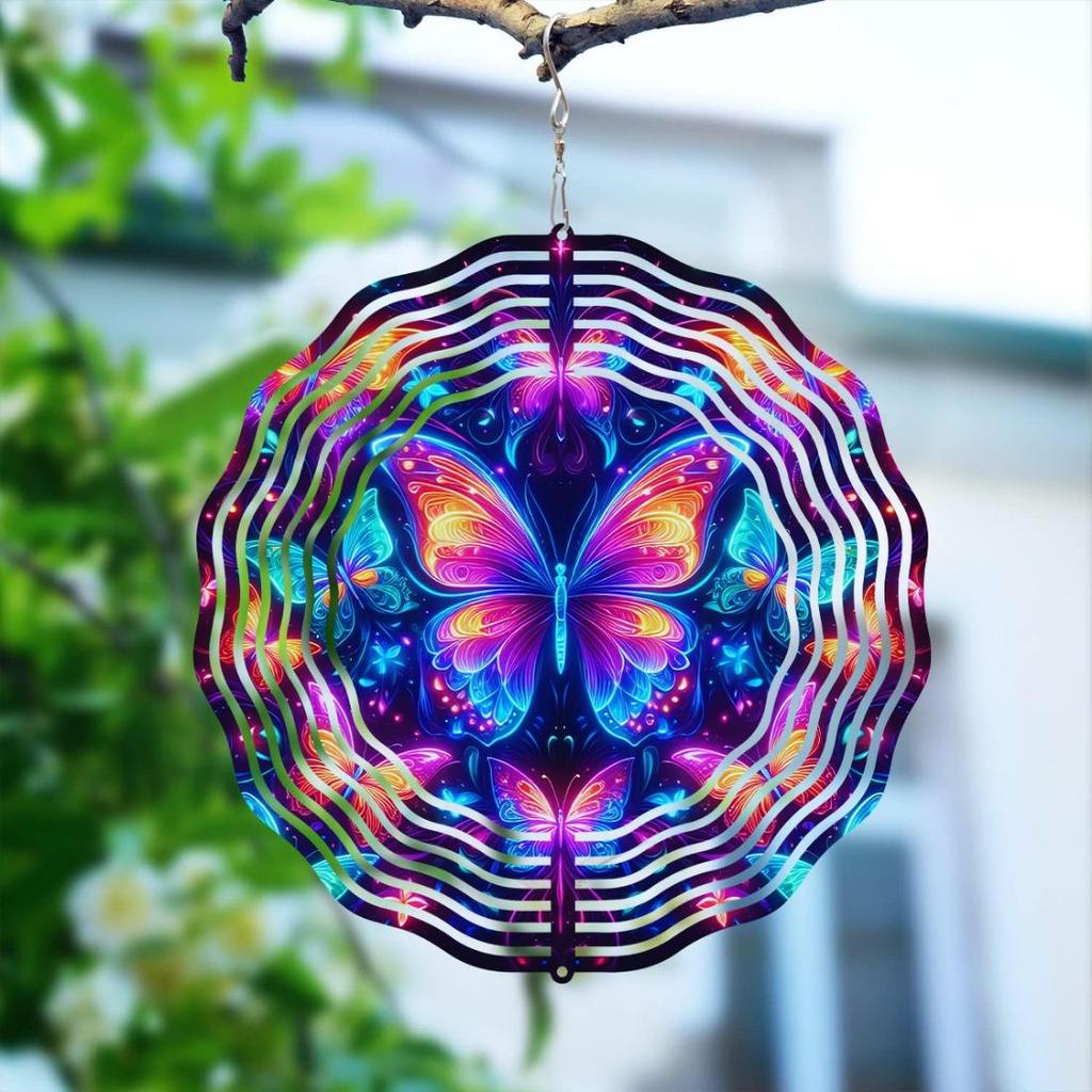 2D Metal Blue Butterfly Wind Spinner: Yard and Garden Decoration, 25.4cm Kinetic Outdoor Spinner, Spinfinity Wind Sculpture, No Feather, Classic Style
