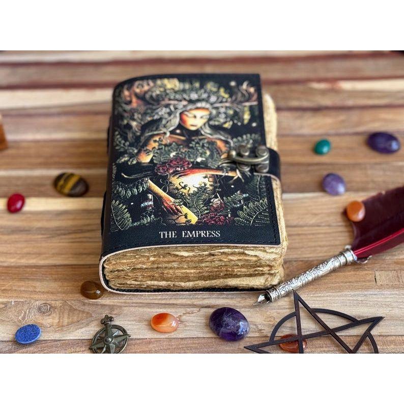 Blank Spell Book of Shadows Journal with Lock Clasp Handmade Leather Diary Printed Mother Earth Prayer Pagan Witchcraft Notebook