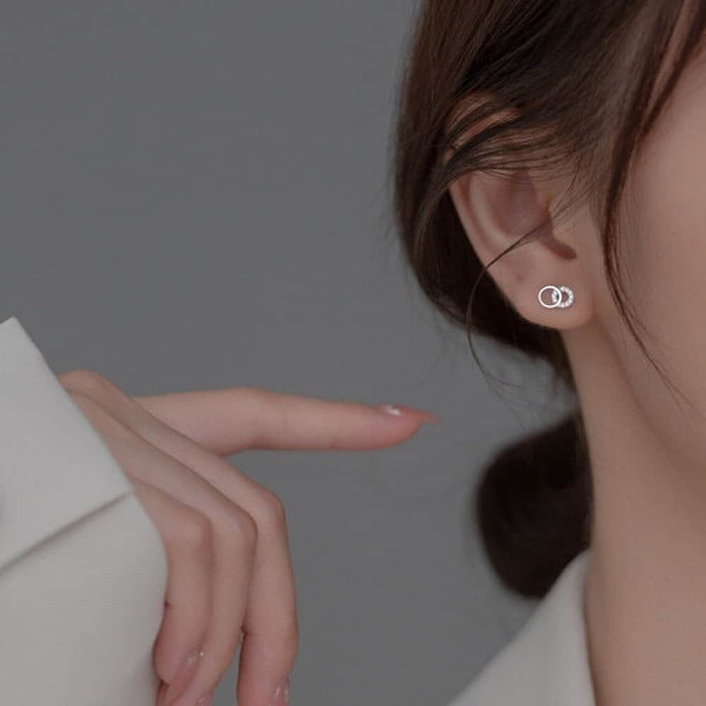 Silver 925 Feminine Double Ring Cubic Silver Earrings E125