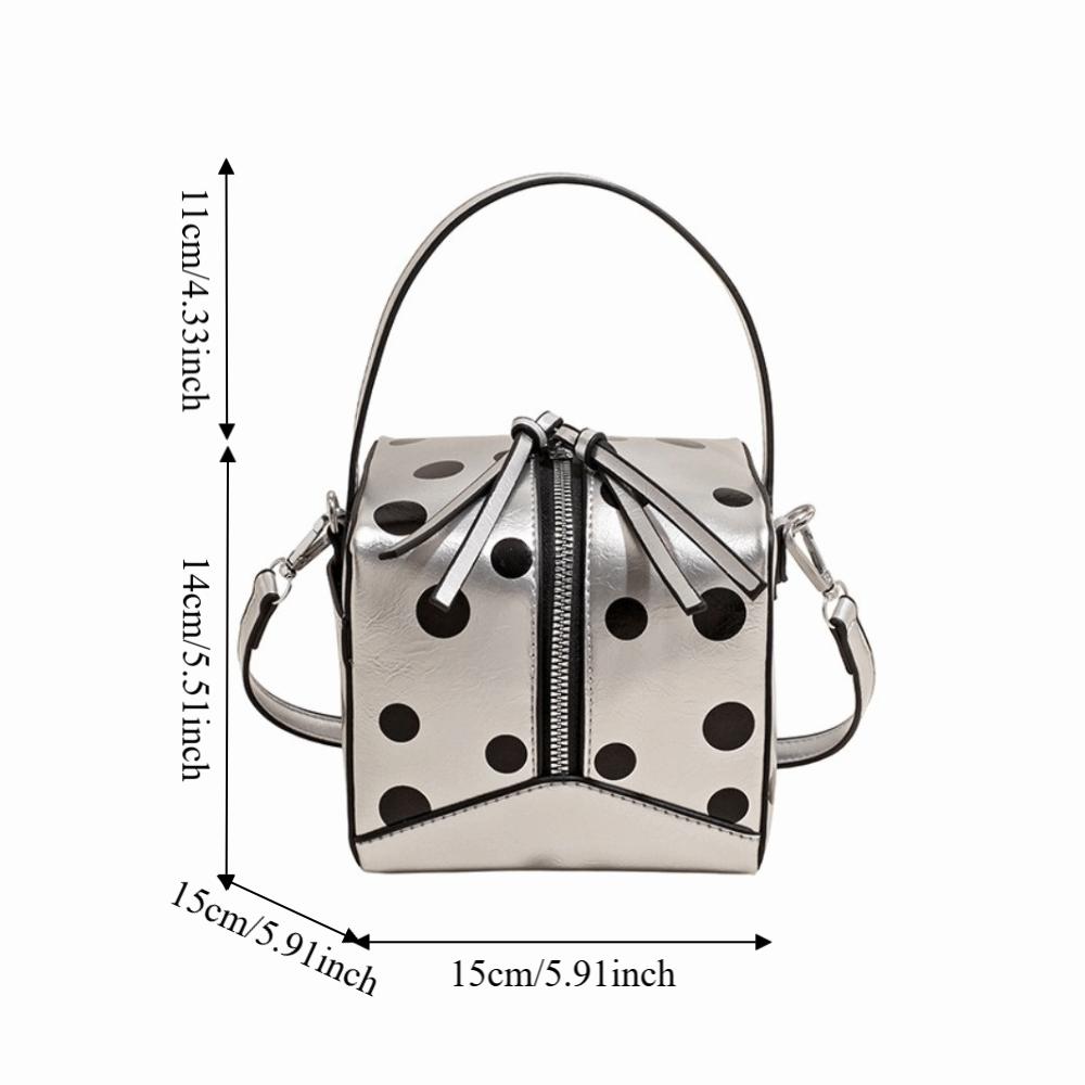 Unique PU Polka Dot Handbag Zipper Closure Top Handle Box Shaped Shoulder Bag Small Square Adjustable Strap Bucket Bag Commute