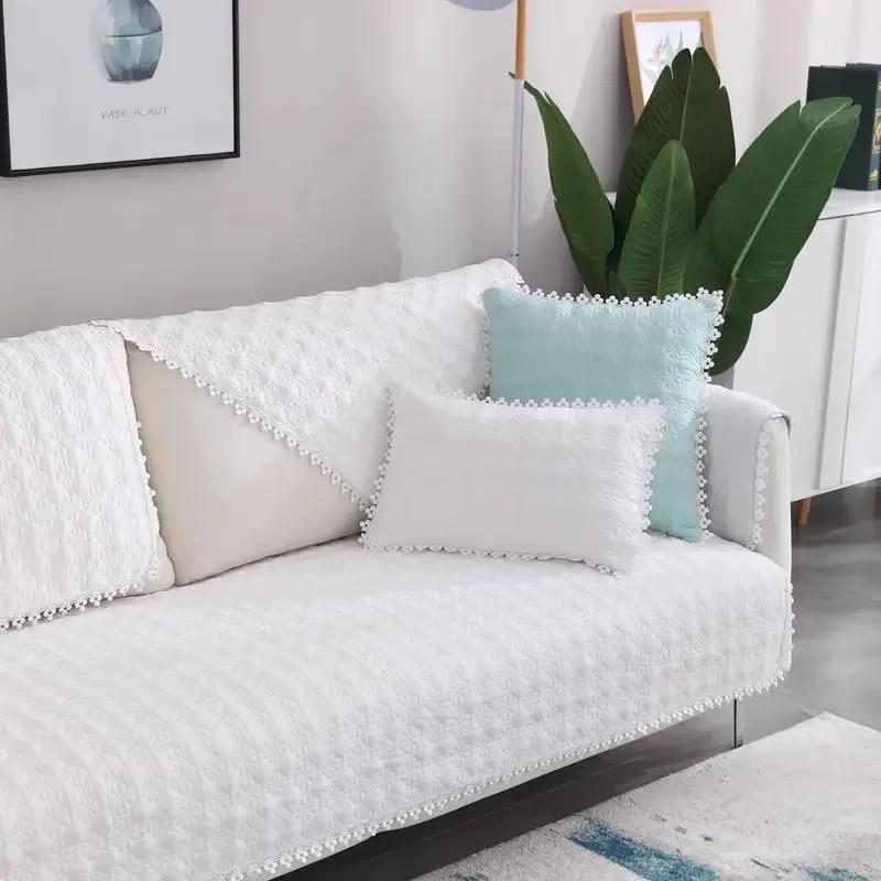 Living Room Embroidered Cotton Sofa Cover Thicken Non-Slip Couch Cushion Slipcover Soft Towel Blanket Home Decor