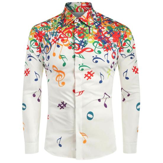 Ανδρικό Καθημερινό Φθινοπωρινό Πουκάμισο Slim με Μακρύ Μανίκι και Μοτίβο Μουσικά Σύμβολα