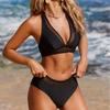 Polyester High Waist Bikini With Mesh Panels And Removable Padded Cups For Water Sports