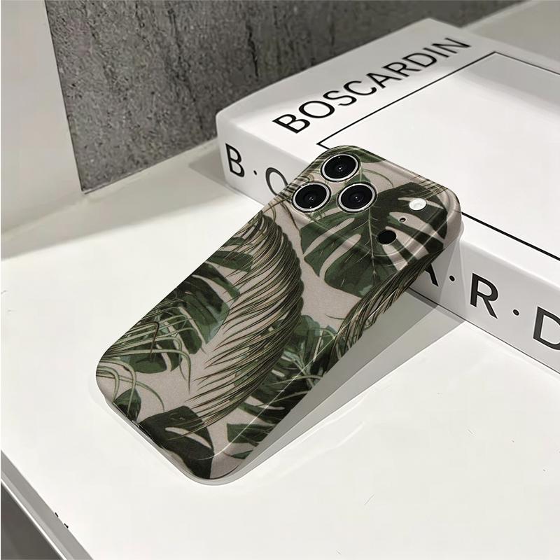 Natural Realistic Palm Leaves Art Graphic Design Modern Print Film Aesthetic Protective Shockproof Bumper Phone Case Cover For iPhone 141516ProMaxPlus