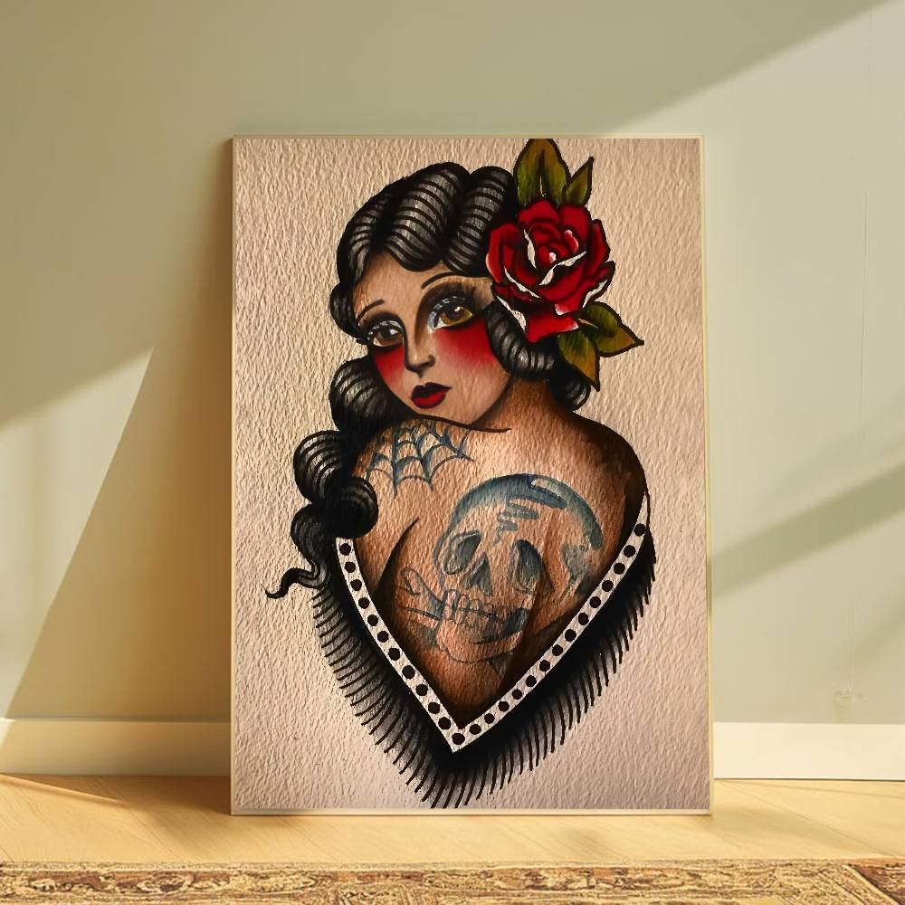 

Quiet Wild Tattooed Gir Poster HD Home Decor Sticky Wall Waterproof Home Living Room Bar Aesthetic Decor 15X20cmNoframe