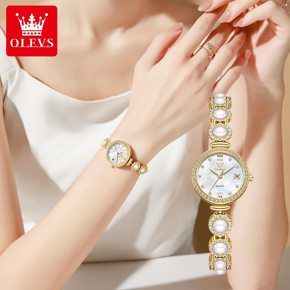 OLEVS Original Small Watches for Woman Ladies Quartz Elegant Diamond Gold Wristwatch Luxury Brands Waterproof Women Gifts