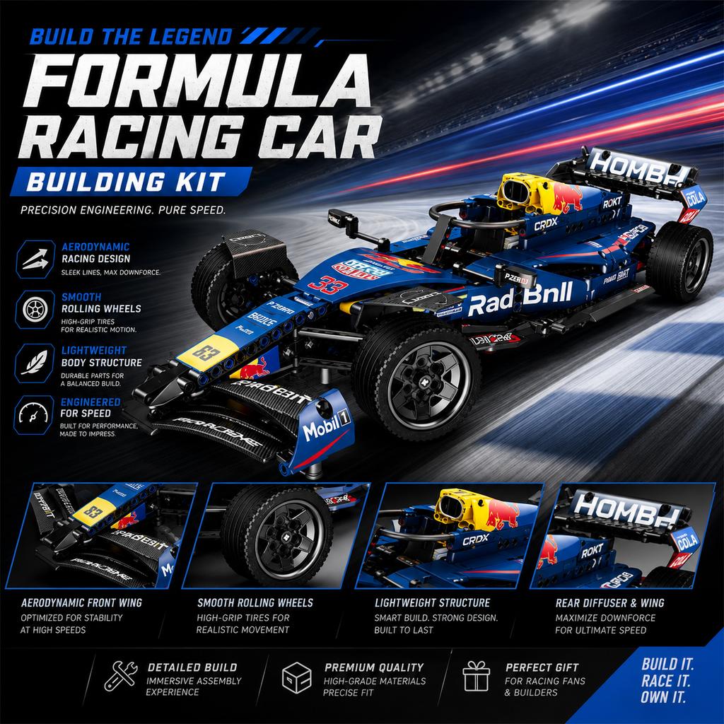 Formula Racing Building Block Car Kit Aerodynamic Design Functional Steering Mechanical Brick Model Toy For Christmas Gift