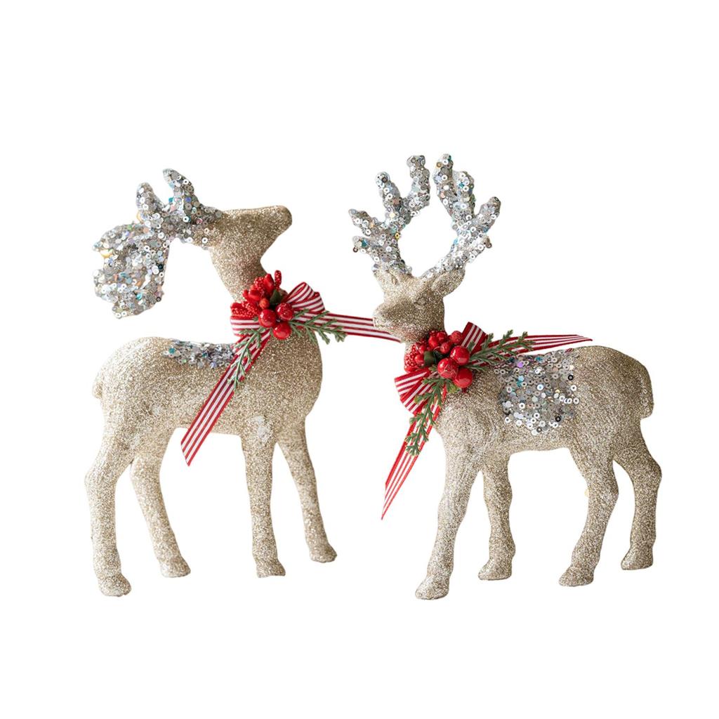 Reindeer Statues Christmas Ornaments Flock Plastic Deer Figurines Table Centerpiece for Home Decoration Ornaments Christmas