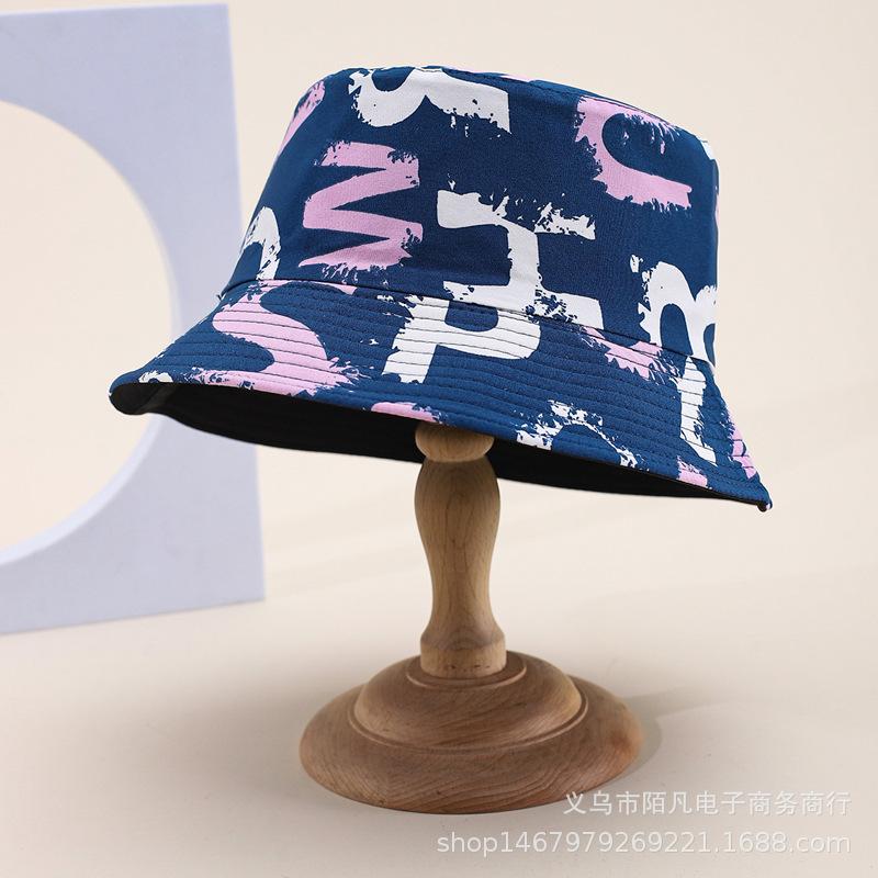 Doodle letter double-sided bucket hat, European and American fashionable casual sunshade hat, men's and women's spring/summer outing pot hat
