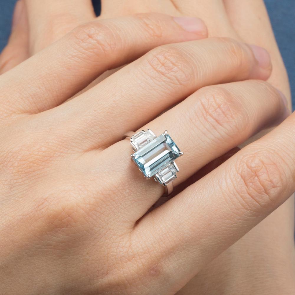 S925 Sterling Silver Aquamarine Zirconia Adjustable Women’s Ring Open Adjustable