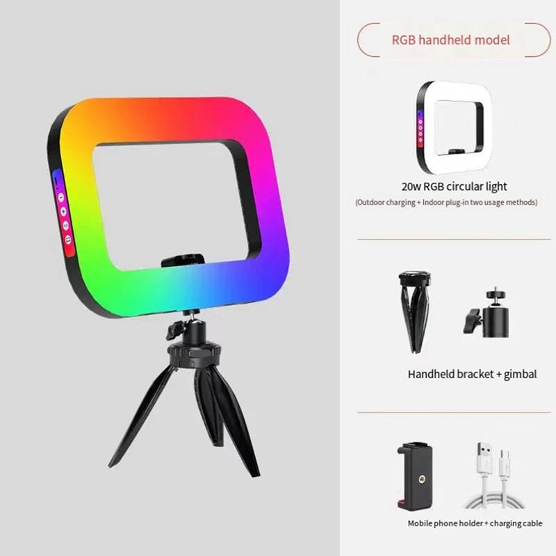 Rgb Handheld Rechargeable Led Ring Fill Light Portable Desktop Selfie Light For Phone Live Broadcast Photography