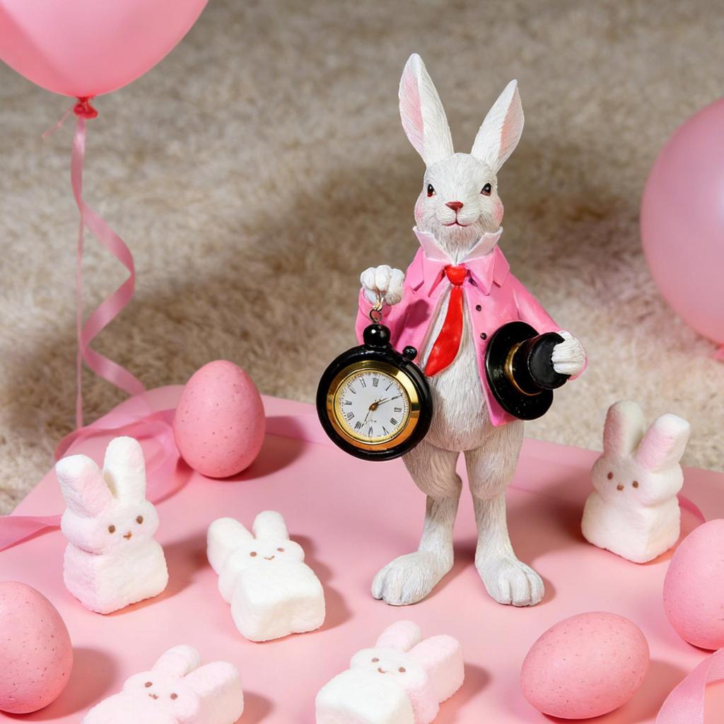 Cute Bunny Figurine with Clock Top Hat Easter Bunny Decorations Small Figurines for Bedroom Office Farmhouse School Home Decor