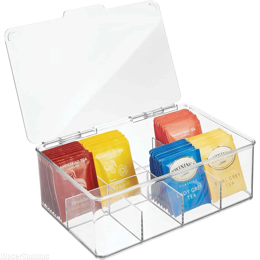 Teebeutel-Organizer für den Schreibtisch, für Schubladen, unterteilt, transparente Teebox, Haushalts-Kaffee-Aufbewahrungsbox, Behälter, transparente Acryl-Aufbewahrungsbox