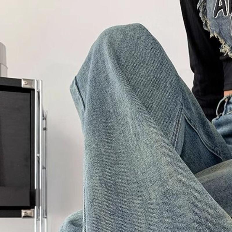 Retro Contrast High Waist Straight Jeans Women New Loose Slim Joker Wide-leg Pants for Mopping The Floor