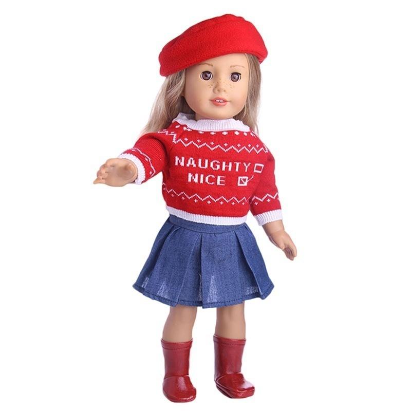 3Pcs/Set Popular 18 Inch American Girl Doll Clothes/doll Clothes Hat Sweater and Skirt
