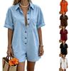 Women's Fashionable Casual Shirt Button Loose Short-sleeved Jumpsuit