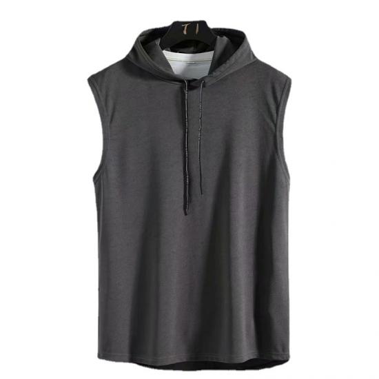 Ice Silk Summer Hoodie Vest Sleeveless Bodybuilding Gym Workout Fitness Shirt High Quality Vest Hip Hop Sweatshirt Tops