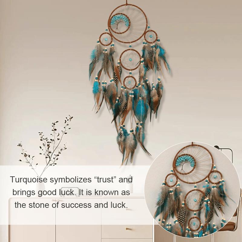 1pc 6 rings Tree of Life Dreamcatcher, Hand-woven Multi-ring Feather Wind Chimes Home Ornaments, Hanging Pendants, Wall Art,