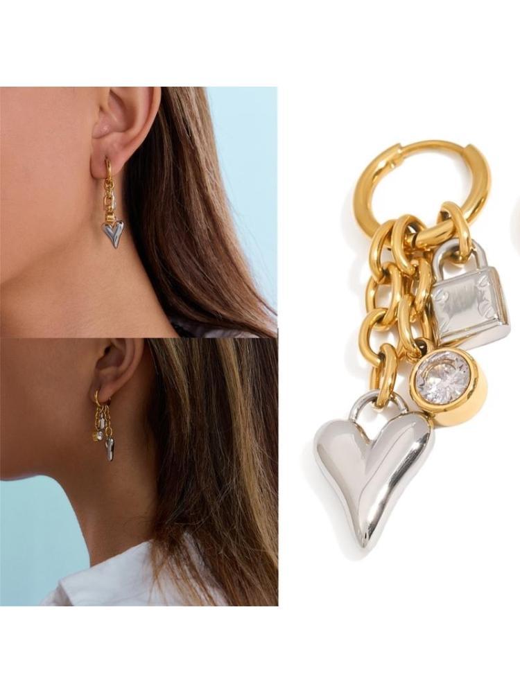 A52E Adorable Heart Ear Pendant Ear Accessories Women Ear Jewelry Earrings Stainless Steel Texture Suitable for Everyday Wear CN