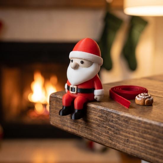 Christmas Fireplace Decor 3D Printed Santa Claus Figurine, Shelf Sitter Decoration, Durable Figurine Small Gnome Statue for Desktop Home Seasonal Gift
