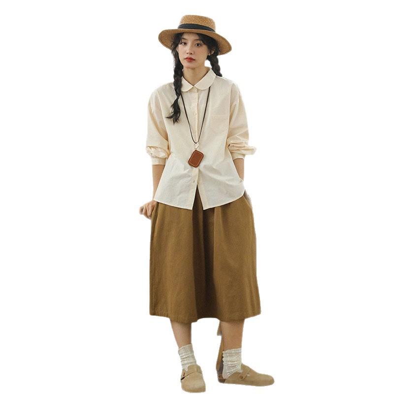 2026 Spring Japanese Retro High Waist A-line Midi Skirt for Women
