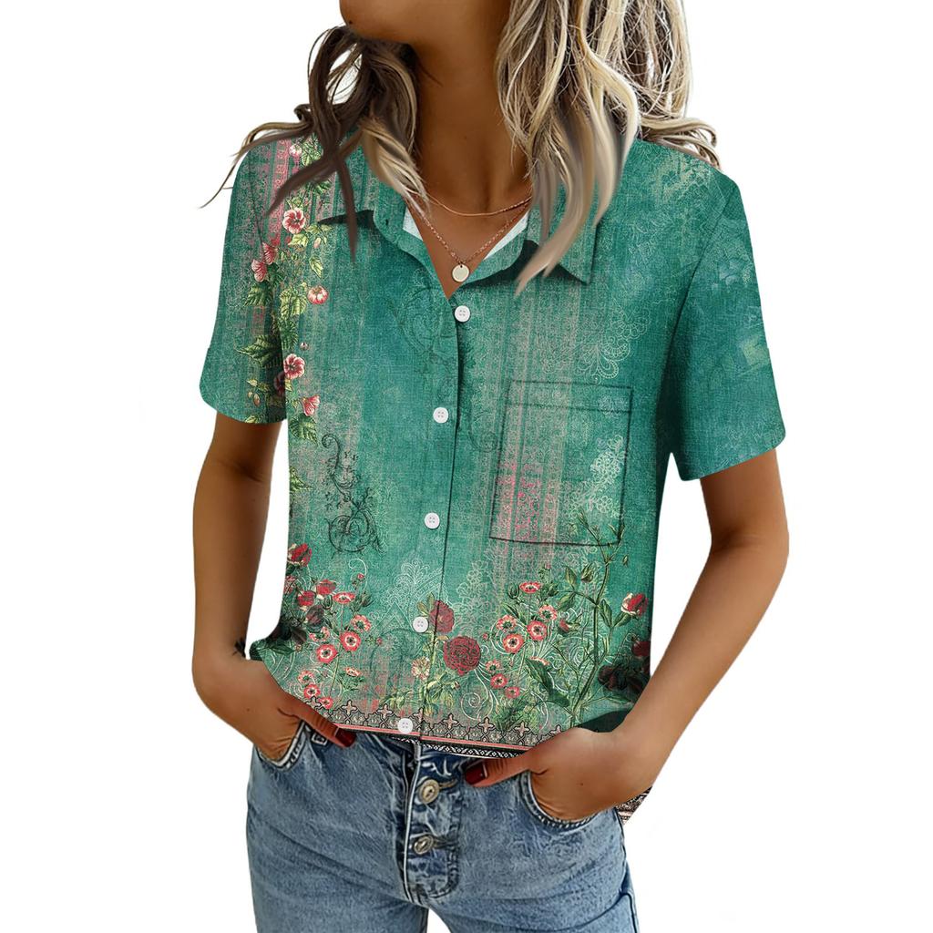 Women Blouses Short Sleeve Button Down Shirts Business Casual Dressy Work Tops Summer Spring Clothes