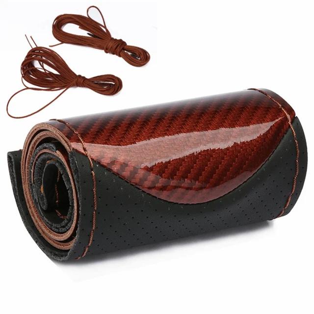 Sportovní volant do auta Kryt z uhlíkových vláken DIY Ruční šití PU Kůže Chránič Pletený kryt