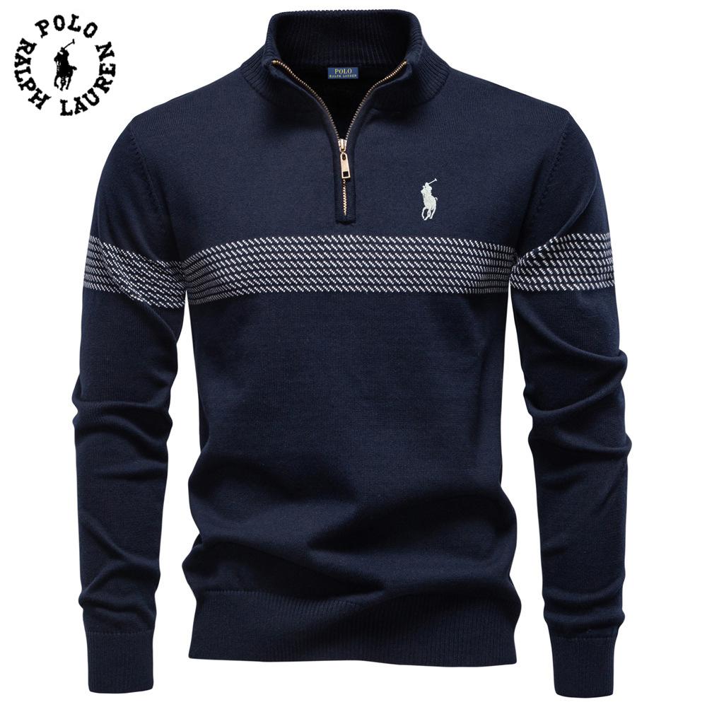 Polo Ralph Lauren 2025 Autumn and Winter Embroidery New Business Stand Collar Men's Pure Cotton Sweater, High-quality Casual Half Zipper Men's Top