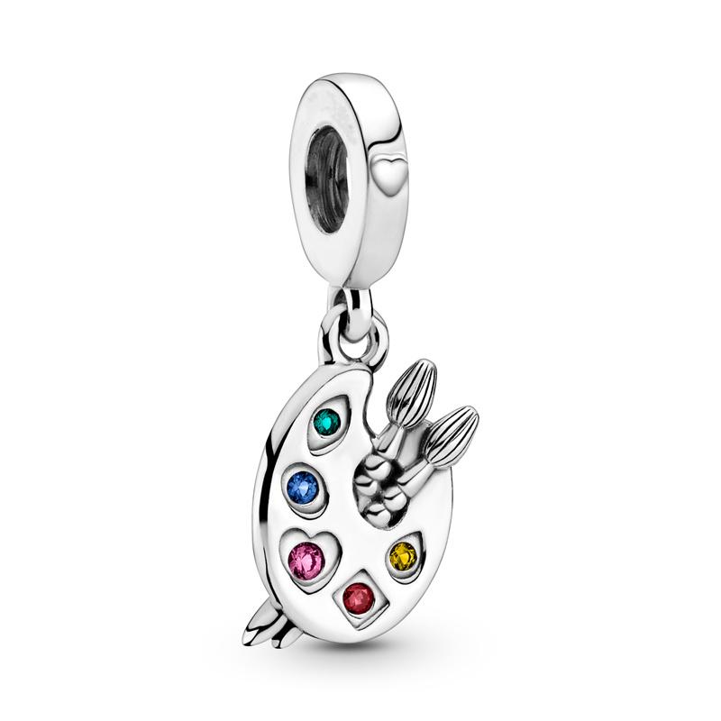 New S925 Silver Color Eggshell Painter's Palette Artist Charms Beads Fit  S925 Original Bracelets DIY Jewelry Birthday Gift