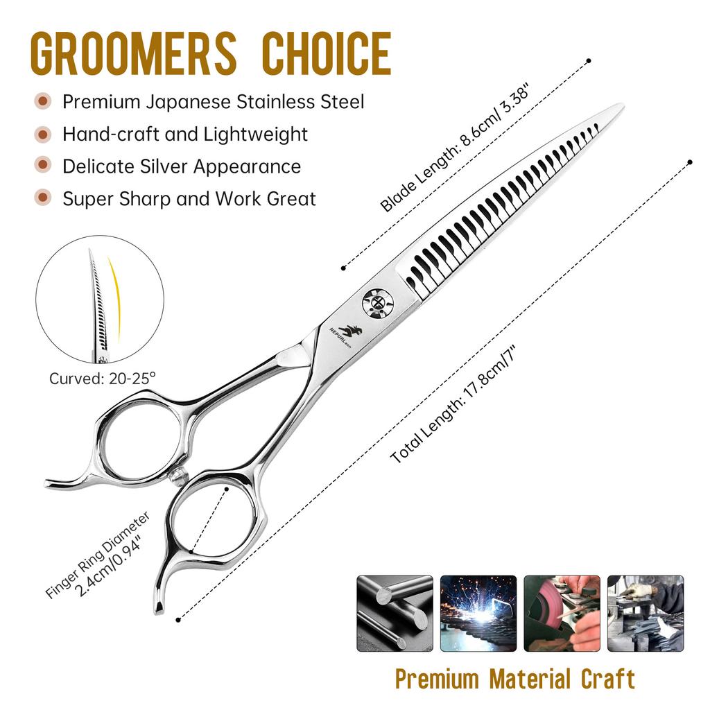 7.0-Inch Curved Tooth Scissors, Curved Fish Bone Magic Tooth Scissors, Curved Scissors, Pet Trimming Scissors, Thin Scissors, Professional-grade Pet