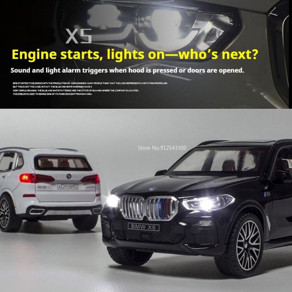1:32 Scale X5 M8 Car Model Toy Doors Opened Rubber Tires Cars Pull Back Sound Light Miniature Models for Boys Hobby Collections