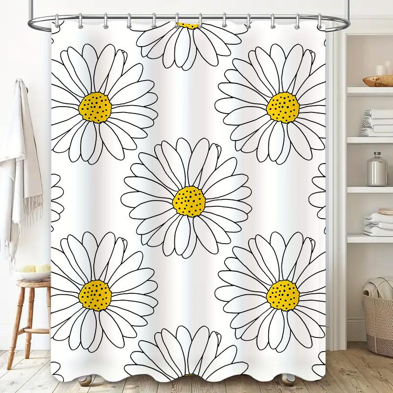 Decorative Bath Shower Curtain With Simple Daisy Pattern White Floral Printing Waterproof Fabric For Bathroom Decorations In Hom