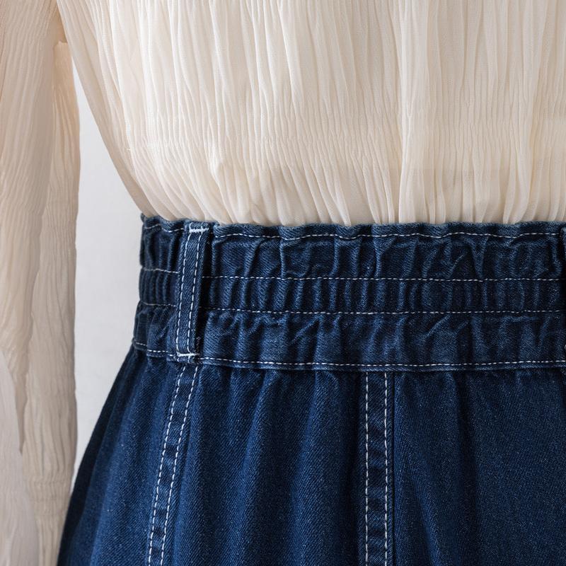 Denim Skirt Women's Blue Umbrella Skirt High Waist A-line Solid Color Loose Casual Medium Length Skirt Summer Jean Skirt